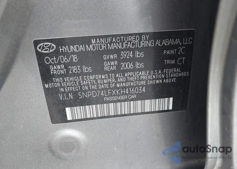 2019 Hyundai Elantra Se from USA, damaged, VIN 5NPD74LFXKH416034